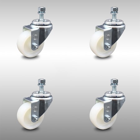 Service Caster 3 Inch SS Nylon Wheel Swivel 12mm Threaded Stem Caster Set SCC-SSTS20S314-NYS-M1215-4